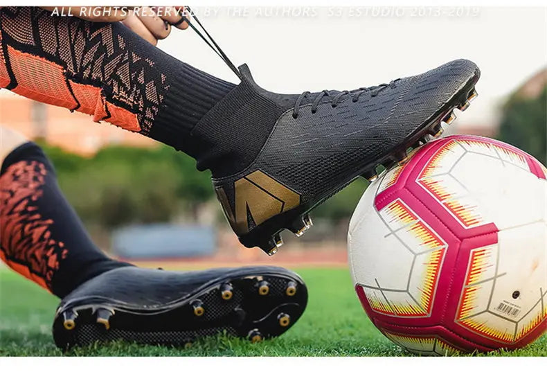 New Futstal FG/TF Orange Soccer Boots For Men High Top Men Soccer Cleats Football Trainers Men Sport Shoes zapatillas de futbol