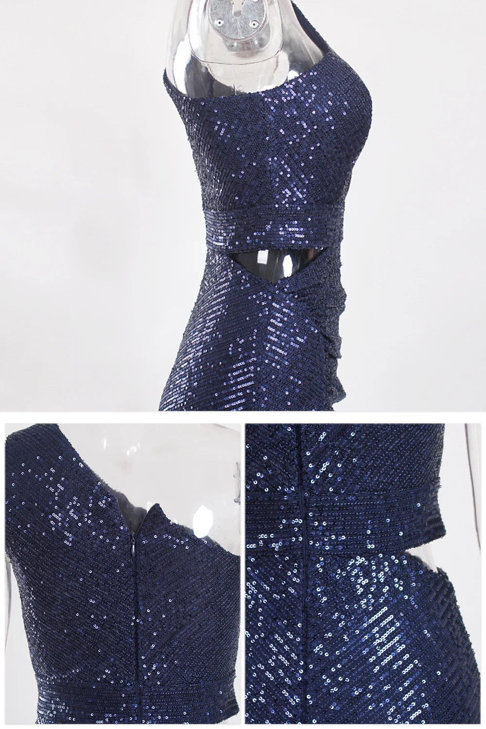 Vestido de Festa de Um Ombro Plissado Vazado com Fenda e Lantejoulas Sem Mangas para Mulheres Vestidos de Noite de Baile Verão 2025
