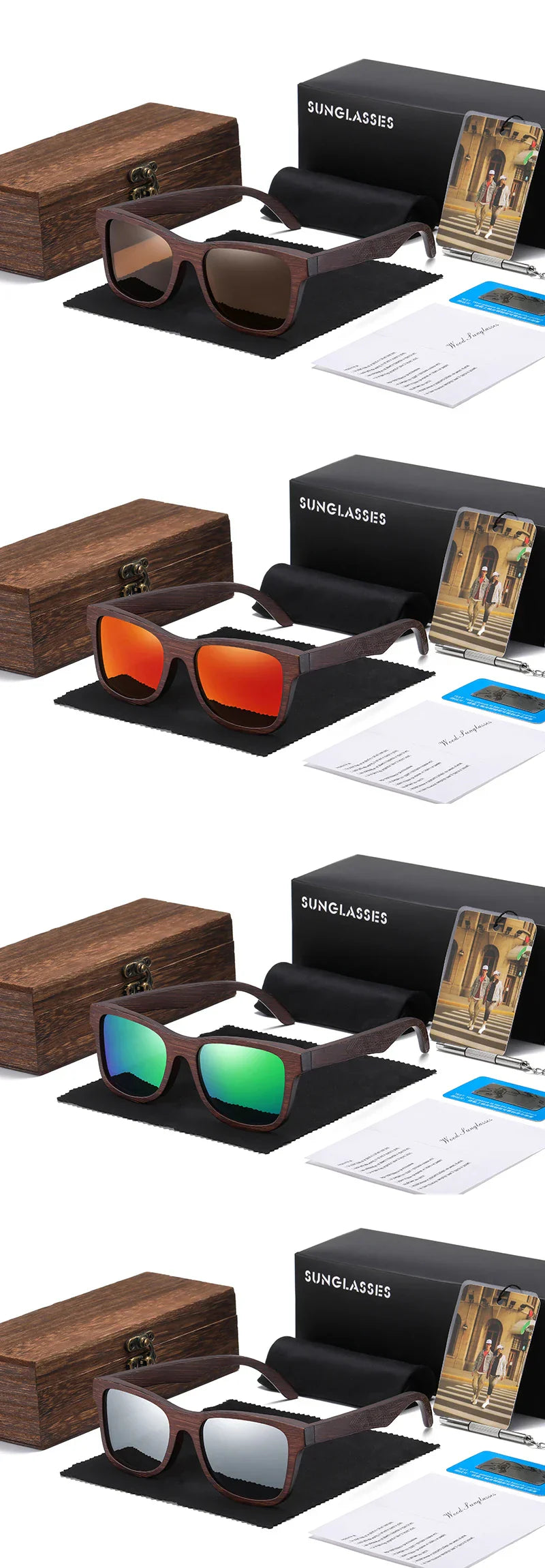 Natural Bamboo Wooden Sunglasses Handmade Polarized Glasses Mirror Coating Lenses Eyewear With Gift Box