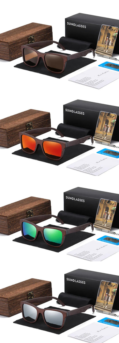 Natural Bamboo Wooden Sunglasses Handmade Polarized Glasses Mirror Coating Lenses Eyewear With Gift Box