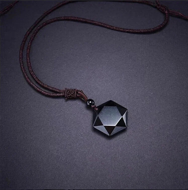 New Fashion Black Obsidian Pendant Necklace Obsidian Star Pendant Lucky Love Crystal Jewelry With Free Rope Drop shipping
