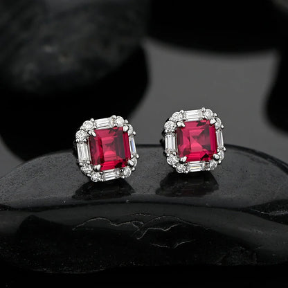 Original Design 6*6mm Asscher High Carbon Diamond Stud Eearrings for Women 2021 Jewelry 925 Sterling Silver Ruby Earrings Gift