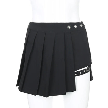Summer Harajuku Punk Style Plaid Irregular Skirts Women Asymmetrical High Waist Black Skirts Pleated Girls Gothic Half Skirts