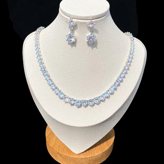 Fashion Water Drop Necklace A Necklace Set Composed Of Different Sizes Of Cubic Zirconia, Used For Party Wedding Jewelry