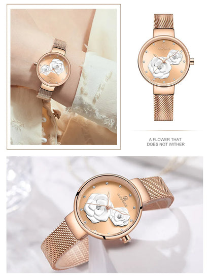 Women Watch NAVIFORCE Top Luxury Brand Steel Mesh Waterproof Ladies Watches Flower Quartz Female Wristwatch Charming Girl Clock