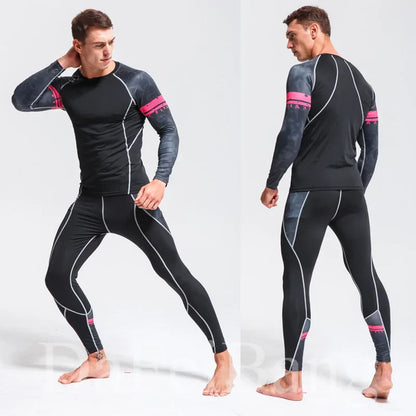 Men's Sports Suit MMA Running Quick-Drying Sportswear Compression Suit Fitness Training 3-Piece Sports Tights