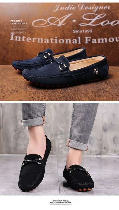 Loafers Men Casual Fashion Suede Men Shoes Lightweight Soft Genuine Leather Moccasins Slip on Driving Shoes for Men Size 48