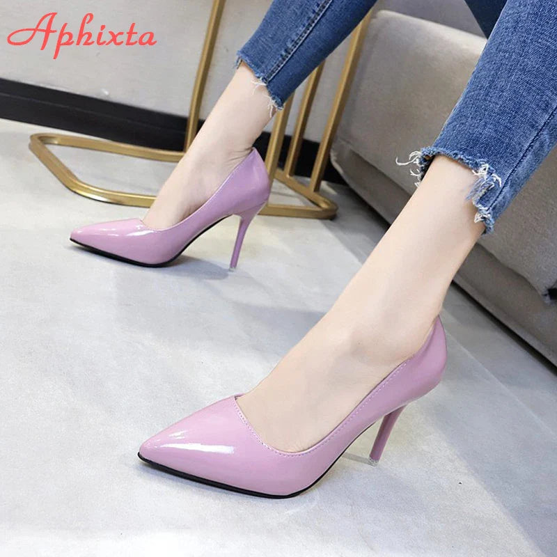Aphixta Shoes Woman 7cm Or 10cm High Heel Pumps Red Thin Heels Women Shoes Wedding Party Leisure Nude Super Big Szie 48
