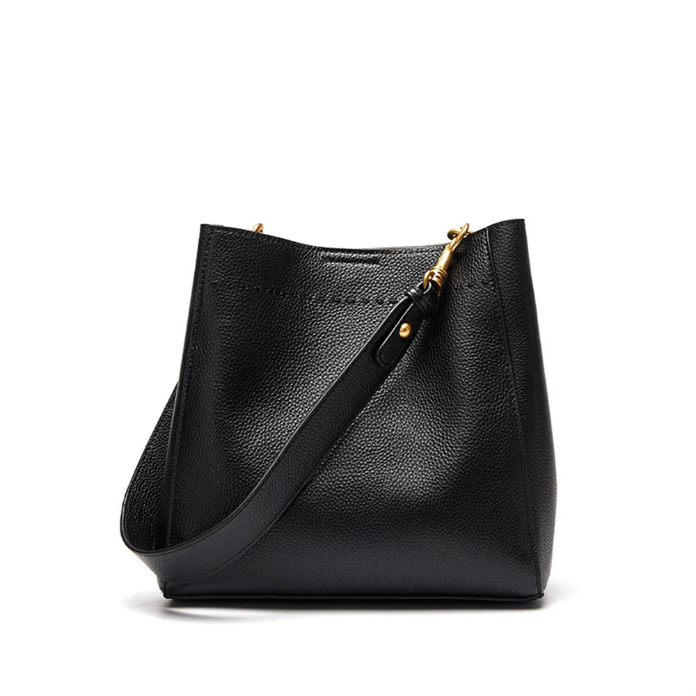 Genuine Leather Casual Shopper Shoulder Bag Commuter Large Bucket Handbag Simple High Quality Women Tote Underarm Bags
