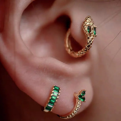 925 Sterling Silver Earring Fashion Rectangle Color Zircon Round Ear Ring Ear Bone Wild Trend Sweet Simple Women Girl Ear Jewelr