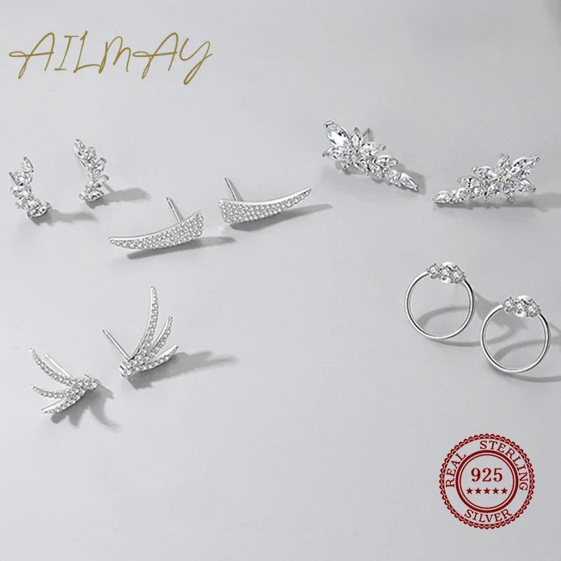 Genuine 925 Sterling Silve Fashionc Luxury Feather Wings Design Sparkling Zircon  For Women Wedding Engagement Jewelry