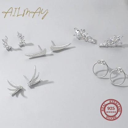 Genuine 925 Sterling Silve Fashionc Luxury Feather Wings Design Sparkling Zircon  For Women Wedding Engagement Jewelry