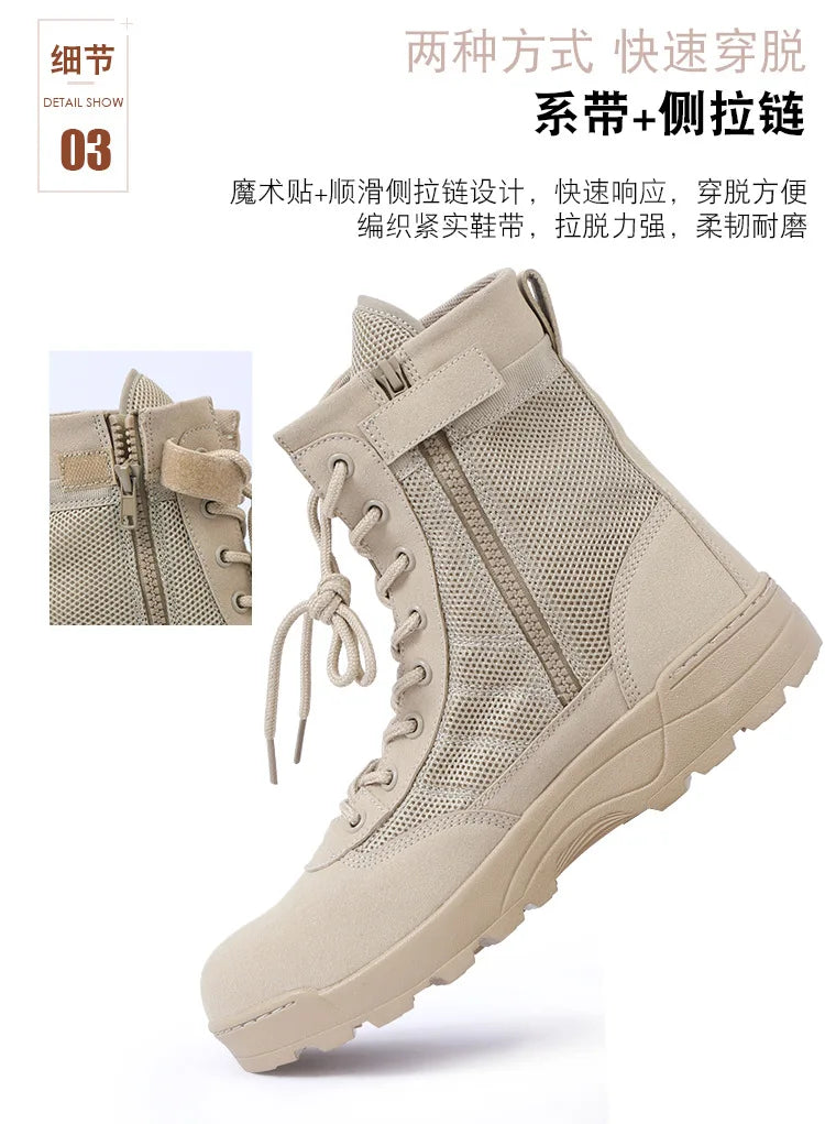Men Breathable Mesh Tactical Boots Men Boots Outdoor Lightweight Hiking Shoes New Desert Combat Boots Work Men Shoes