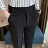 New Men's High Waist Formal Business Small Canvas Straight Zipper Fly Dress Pants Casual Slim Office Pants