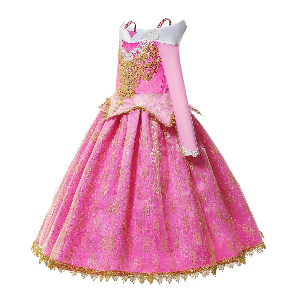 Summer Girls Sleeping Beauty Auroro Princess Halloween Cosplay Dress Off Shoulder Kids Gift Fancy Party Princess Clothing