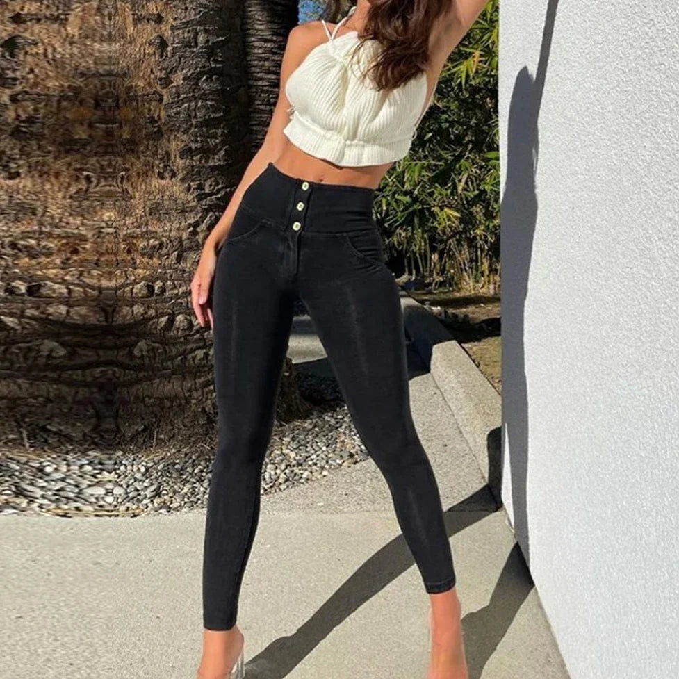 Butt Lift Jeans Black Skinny Women Stretchable Jeans Slimming Jeggings Streetwear With Three Buttons
