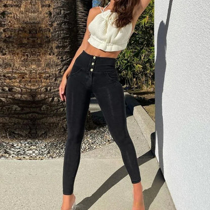 Butt Lift Jeans Black Skinny Women Stretchable Jeans Slimming Jeggings Streetwear With Three Buttons