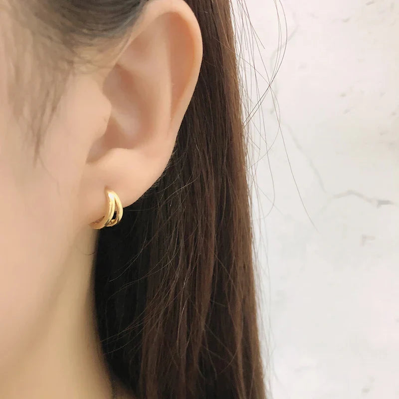 925 Sterling Silver Simple Glossy Double Ear Buckle for Women Unique Charm Party Hoop Earrings Fine Jewelry Accessories