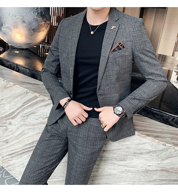 S-7XL Jacket + Pants / Luxurious High -end Brand Solid Color Men's Casual Business Slim Suit Two -piece Suit Groom Wedding Suit
