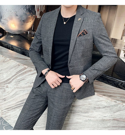 S-7XL Jacket + Pants / Luxurious High -end Brand Solid Color Men's Casual Business Slim Suit Two -piece Suit Groom Wedding Suit