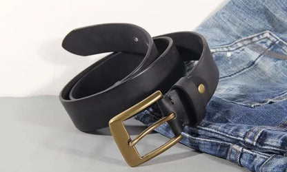 Luxury Handmade Leather Copper Buckle Man's Belt Cinturon Gotico Cowhide Retro All-match Casual Jeans Soft Belt ABC