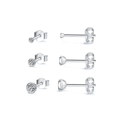 3pcs/set Bling Zircon Earring 925 Sterling Silver Cute Mini Heart Star Stud Earrings Ear Bone Earlobe Piercing Jewerly