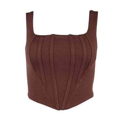 NewAsia Boning Corset Top Zipper 2Layer Elastic Solid Color Square Neck Slim Fit Bustier Women Summer Crop Tank Top Fashion Vest