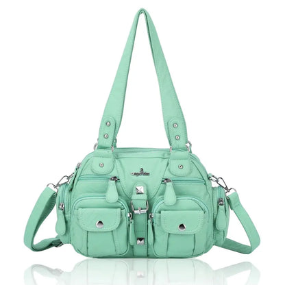 Women Small Handbags Satchel Top-handle Handbag PU Shoulder Bag 8”x11” Dumpling Pack Multi-pockets Shoulder Bag