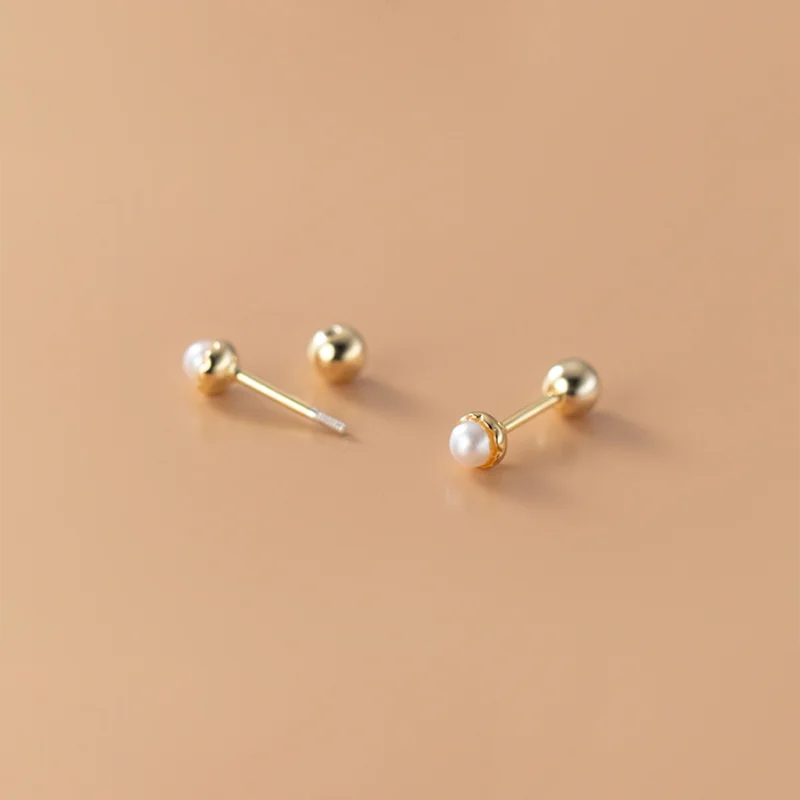 925 Sterling Silver Simple Sweet Shell Spiral Beads Small Stud Earrings for Women Fashion Korean Party Piercing Jewelry