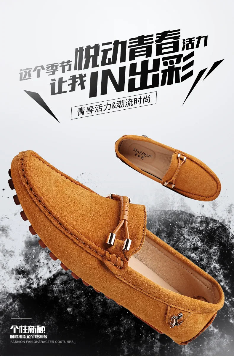 Loafers Men Casual Fashion Suede Men Shoes Lightweight Soft Genuine Leather Moccasins Slip on Driving Shoes for Men Size 48