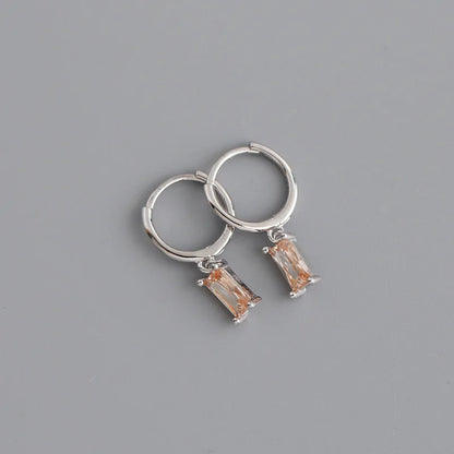 925 Sterling Silver Colorful Square Shiny Zircon Beads Piercing Stud Earrings for Women Fashion Gothic Exquisite Jewelry
