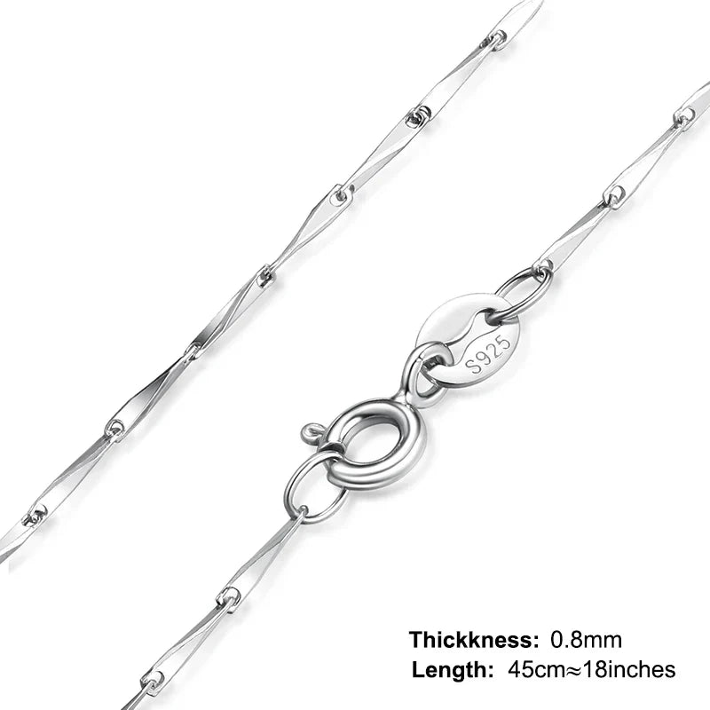 Genuine 100% 925 Sterling Silver Necklace Ingot Twisted Trace Belcher Snake Bar Singapore Box Chain Necklace Women