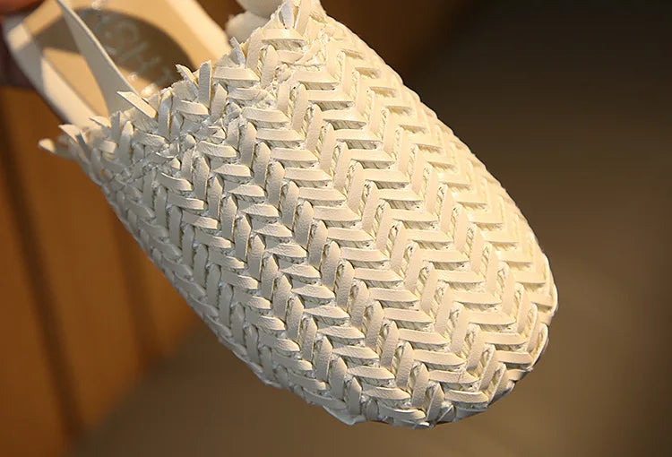 Spring Summer Girls Shoes Weaven Knitted Design Children Flat Shoes Kids Summer Sandals Princess Sweet Soft Fashion For Toddlers