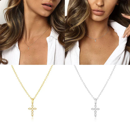 925 Sterling Silver Necklaces Charms for Women Crystal Cross Clavicle Collar Chain Simple Choker Necklace Accessories Gift