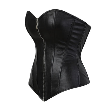 Faux Leather Corset Sexy Clubwear Bustier Hot Lingerie  Zipper Costume Lace up  Waist Cincher Top Plus Size