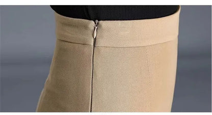 2026 Women Spring Summer Irregular Mesh Skirt Band Splice High Waist Skirt Knee Khaki Split Office Lady Skirt