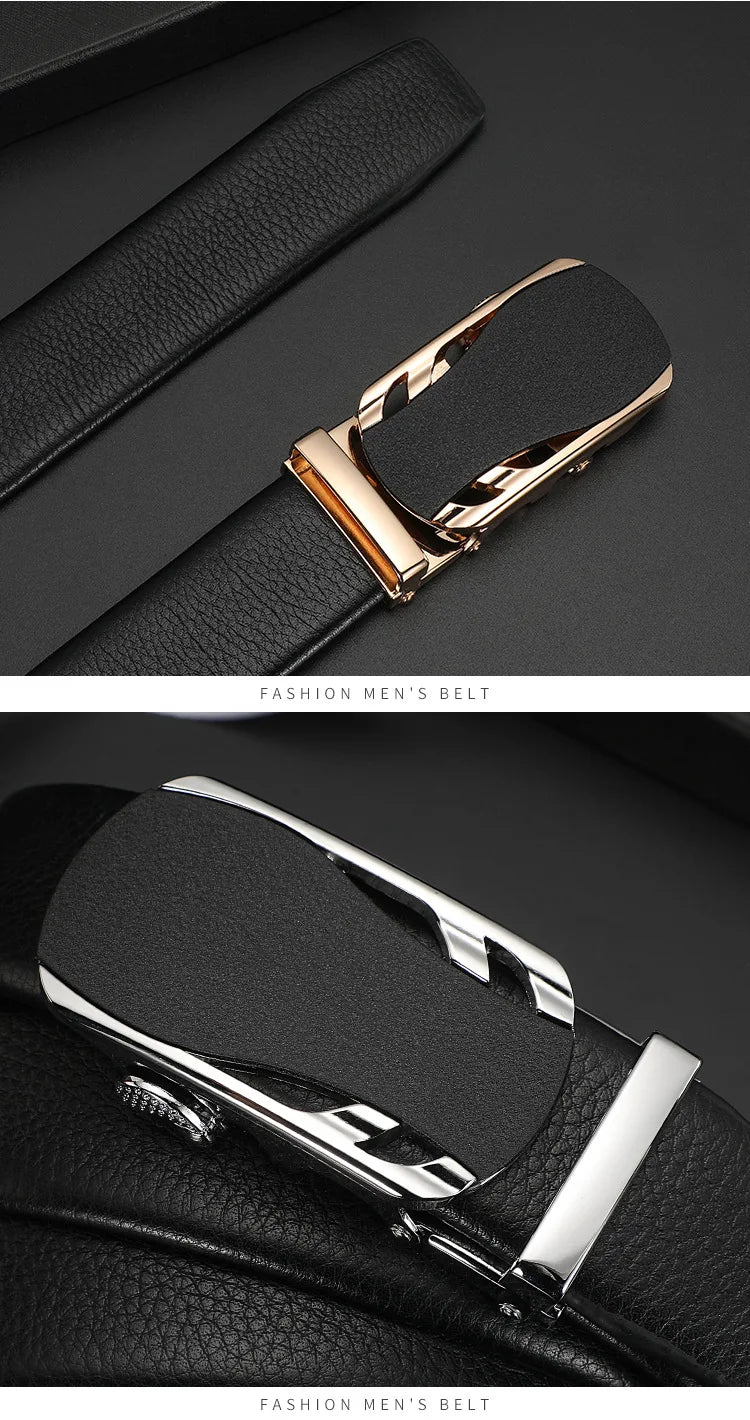 Men's Genuine Leather Automatic Buckle Belt Custom Engraved Name/Logo Ideal Waist Belt for Father's Day Personalized Gift