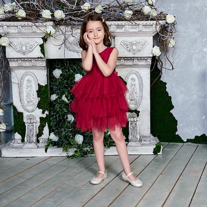 Summer Princess Dresses for Girl Lace Tulle Party Wedding Dress With Sash Baby Clothes 1-6Y E1953