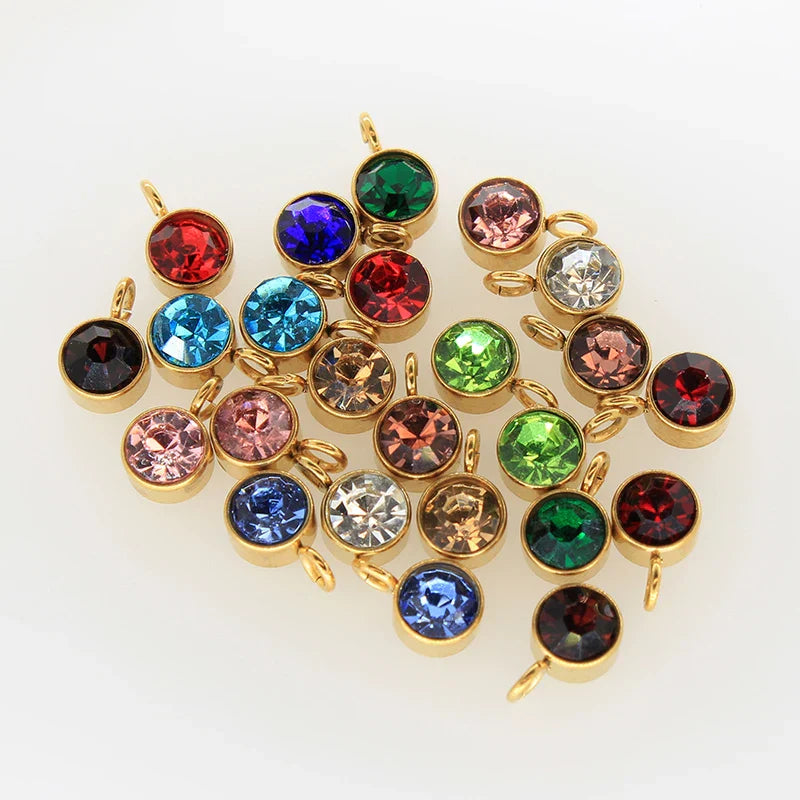 144Pcs/Lot Stainless Steel Birthstone Charms For Women Girl Pendant Earrings Bracelet Jewelry Gift Making DIY Accessories