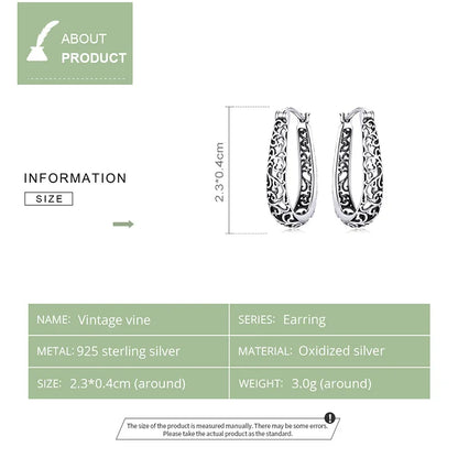 18K Gold Plated Filigree Hoop Earrings 925 Sterling Silver Vintage Vine Earrings For Women Fine Jewelry Original Design