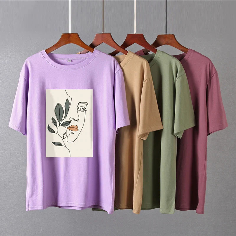 Gothic Graphic T Shirt Women 2023 Summer New Oversized Cotton Tees Casual Aesthetic Character Printed O Neck Tops