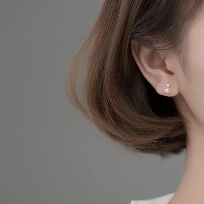 Genuine 925 Sterling Silver Geometric Zircon Pearl Mini Small Stud Earrings for Women Chic Charming Korean Jewelry 2021