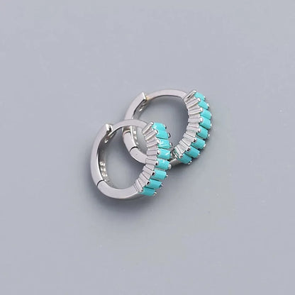 925 Sterling Silver Earring Fashion Rectangle Color Zircon Round Ear Ring Ear Bone Wild Trend Sweet Simple Women Girl Ear Jewelr