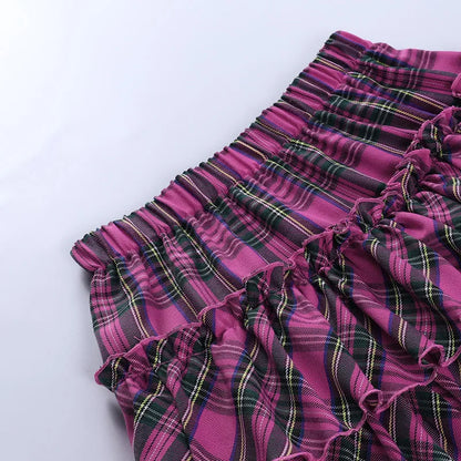 Pink Skirt Japanese College Style Youth Girl Plaid Skirt Female High Waist Slim Lolita Cosplay Y2k Skirt Goth Skirt