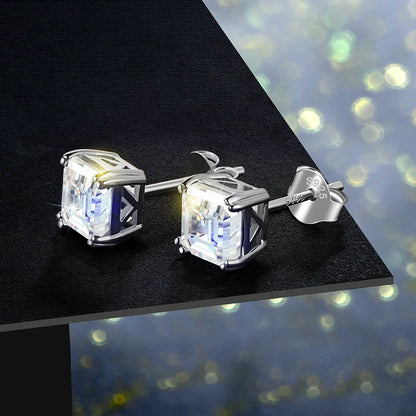Total 0.8ct 6.0mm Moissanite D Color VVS1 Asscher Cut 18K White Gold Plated Earrings Jewelry Woman Girlfriend Gift