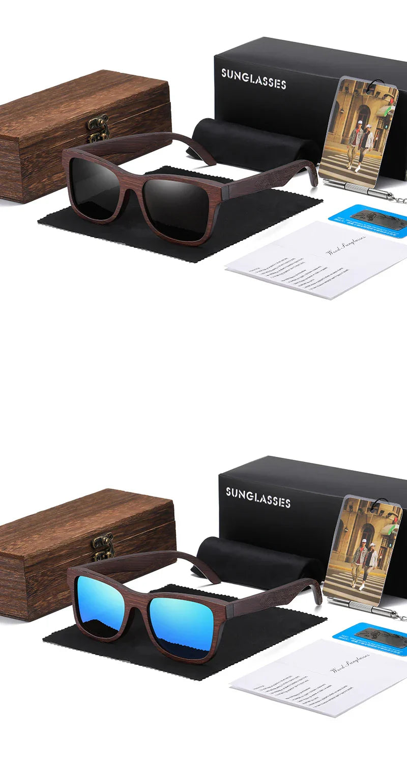 Natural Bamboo Wooden Sunglasses Handmade Polarized Glasses Mirror Coating Lenses Eyewear With Gift Box