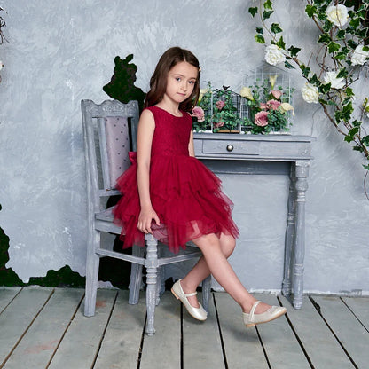 Summer Princess Dresses for Girl Lace Tulle Party Wedding Dress With Sash Baby Clothes 1-6Y E1953