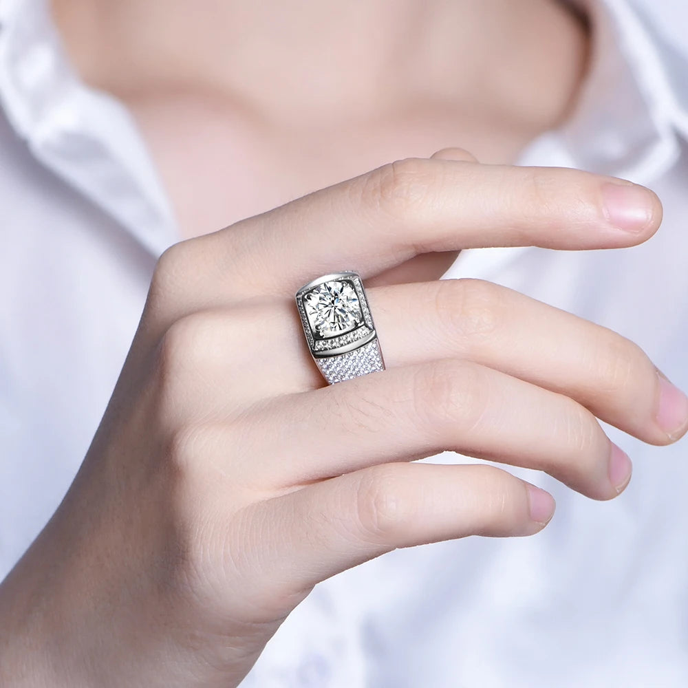Classic 925 Sterling Silver Rings Men Wedding Silver Diamond Engagement 3.0Ct 9.0mm D Color Moissanite Ring for Men