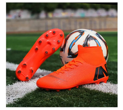 New Futstal FG/TF Orange Soccer Boots For Men High Top Men Soccer Cleats Football Trainers Men Sport Shoes zapatillas de futbol
