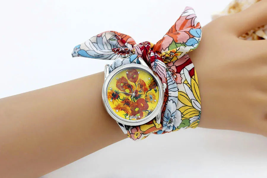 New Ladies Cloth Wristwatch Fashion Women Dress Watch High Quality Silver  Quartz Watch Sweet Girls Watch Fabric Clock